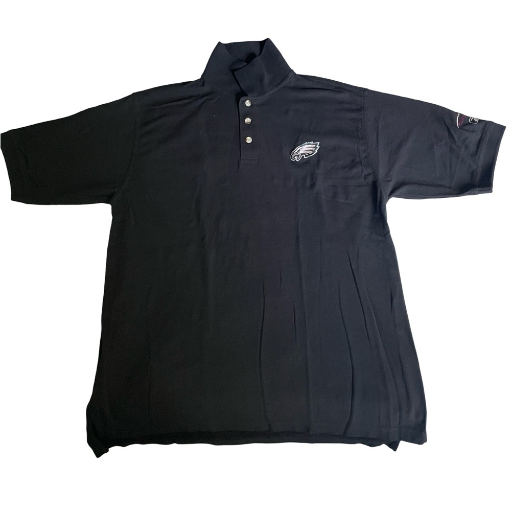 Philadelphia Eagles NFL Reebok Black Collared Polo Lincoln Financial on Sleeve